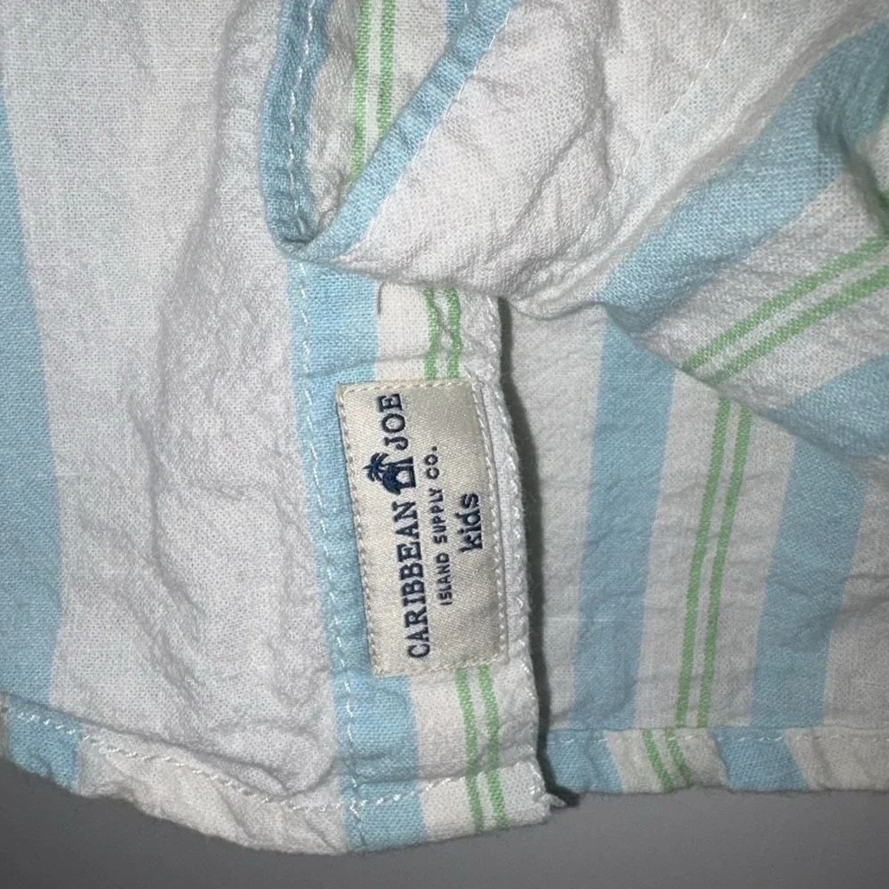 Caribbean‎ Joe Kids Short Sleeve Button Up Striped Shirt Boys Size S (5-6) Beach